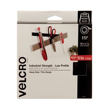 Velcro Brand Velcro, LOW-PROFILE INDUSTRIAL-STRENGTH HEAVY-DUTY FASTENERS, 1in X 10 FT, BLACK 91100
